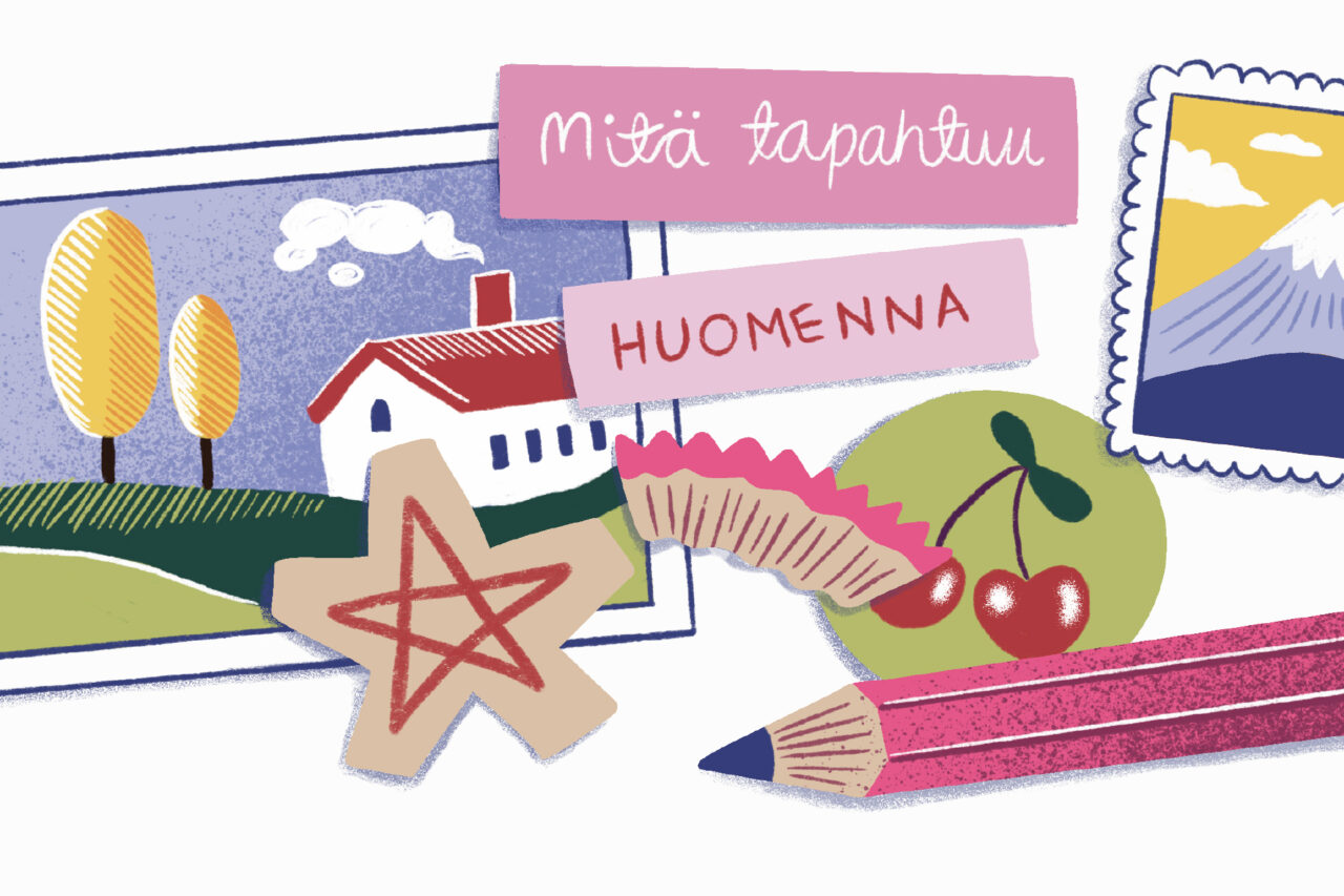 Värikäs kollaasi, jossa lukee: Mitä tapahtuu huomenna.